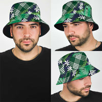 Polynesian Monstera Tiare Floral Bucket Hat Forest Green Tropical Plaid LT01 - Polynesian Pride