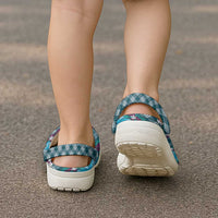 Polynesian Monstera Tiare Floral Clogs Shoes Dark Teal Tropical Plaid - Polynesian Pride