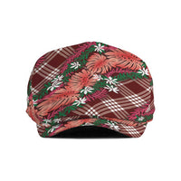 Polynesian Monstera Tiare Floral Jeff Hat Burgundy Tropical Plaid - Polynesian Pride