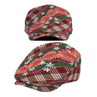 Polynesian Monstera Tiare Floral Jeff Hat Burgundy Tropical Plaid - Polynesian Pride