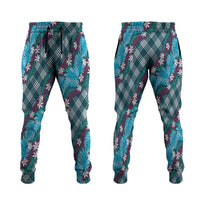 Polynesian Monstera Tiare Floral Jogger Pants Dark Teal Tropical Plaid LT01 Teal - Polynesian Pride
