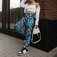 Polynesian Monstera Tiare Floral Jogger Pants Dark Teal Tropical Plaid LT01 - Polynesian Pride