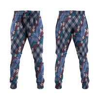 Polynesian Monstera Tiare Floral Jogger Pants Royal Blue Tropical Plaid LT01 Blue - Polynesian Pride