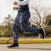 Polynesian Monstera Tiare Floral Jogger Pants Royal Blue Tropical Plaid LT01 - Polynesian Pride