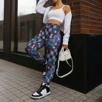Polynesian Monstera Tiare Floral Jogger Pants Royal Blue Tropical Plaid LT01 - Polynesian Pride