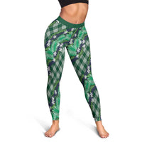 Polynesian Monstera Tiare Floral Leggings Forest Green Tropical Plaid LT01 - Polynesian Pride