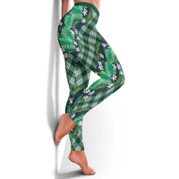 Polynesian Monstera Tiare Floral Leggings Forest Green Tropical Plaid LT01 - Polynesian Pride