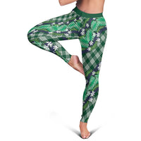 Polynesian Monstera Tiare Floral Leggings Forest Green Tropical Plaid LT01 - Polynesian Pride