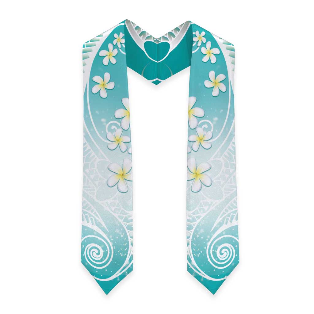 Polynesian Pattern Graduation Stole With Plumeria Teal
