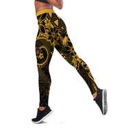 Polynesian Sunset Plumeria Leggings Gold Polynesian Tattoo LT05 Gold - Polynesian Pride