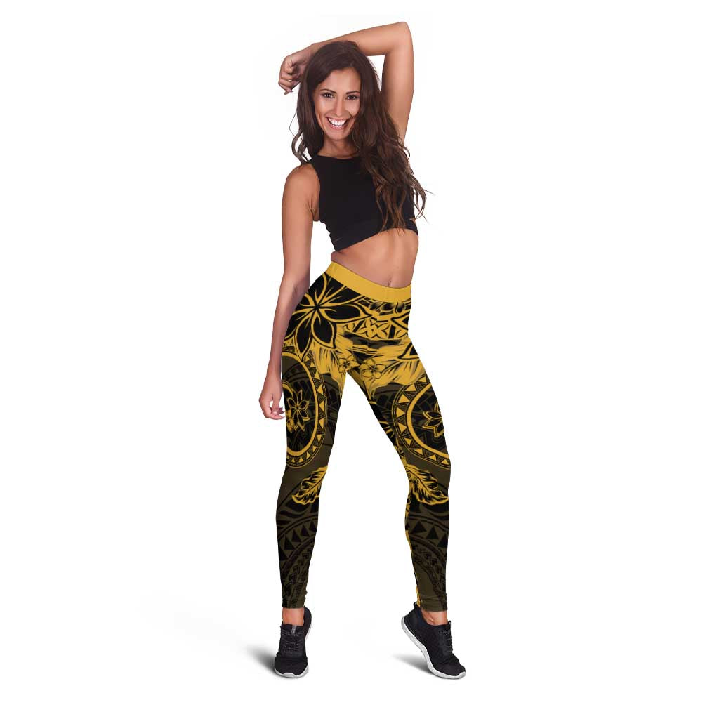 Polynesian Sunset Plumeria Leggings Gold Polynesian Tattoo LT05 - Polynesian Pride