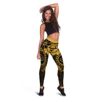 Polynesian Sunset Plumeria Leggings Gold Polynesian Tattoo LT05 - Polynesian Pride