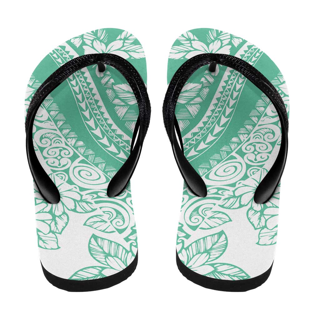 Polynesian Tiare Flower Cyan Pastel Flip Flops