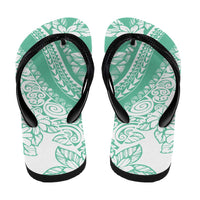 Polynesian Tiare Flower Cyan Pastel Flip Flops