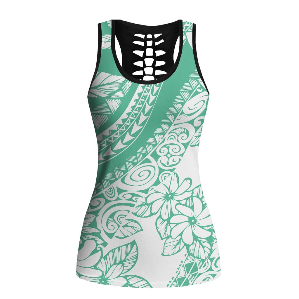 Polynesian Tiare Flower Cyan Pastel Hollow Tank Top