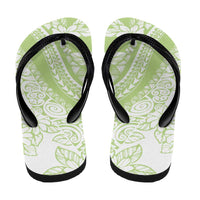 Polynesian Tiare Flower Sage Green Pastel Flip Flops