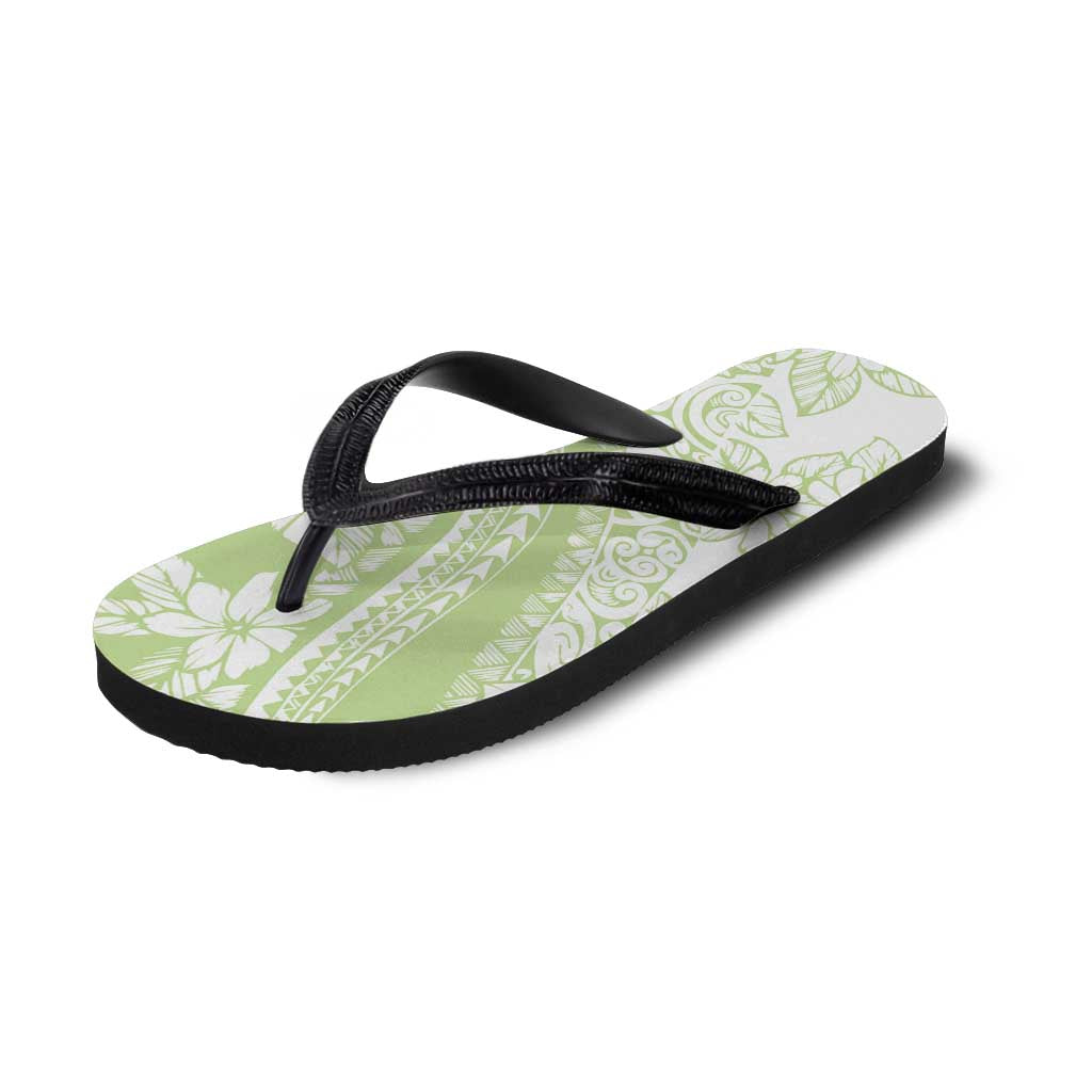 Polynesian Tiare Flower Sage Green Pastel Flip Flops