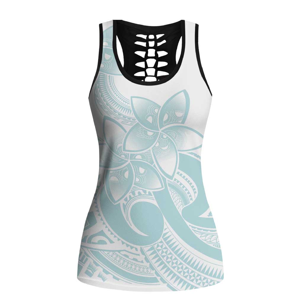 Polynesian Tribal Plumeria Lotu Tamaiti Hollow Tank Top Pastel Cyan LT9 Female Cyan - Polynesian Pride