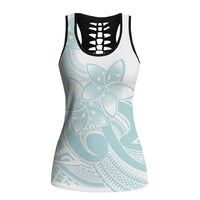 Polynesian Tribal Plumeria Lotu Tamaiti Hollow Tank Top Pastel Cyan LT9 Female Cyan - Polynesian Pride