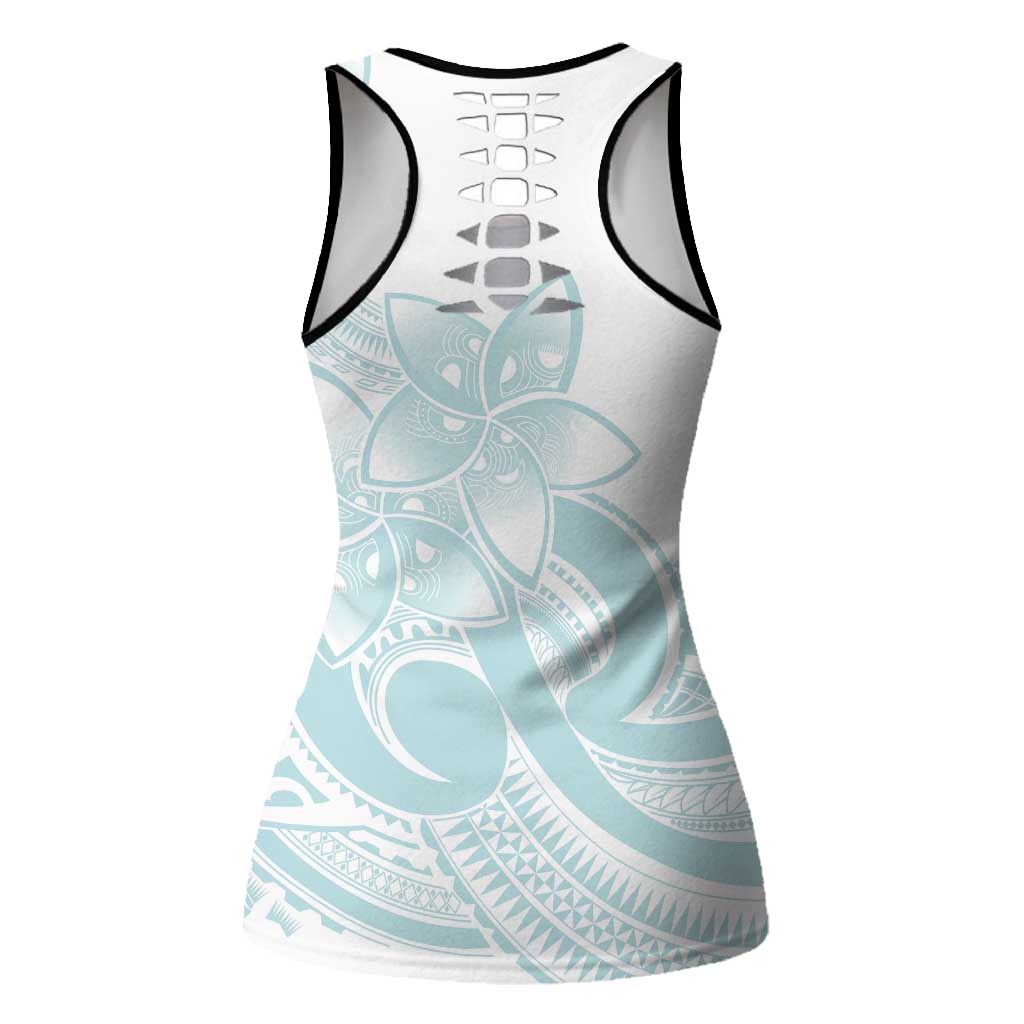Polynesian Tribal Plumeria Lotu Tamaiti Hollow Tank Top Pastel Cyan LT9 - Polynesian Pride