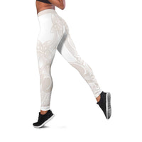 Polynesian Tribal Plumeria Lotu Tamaiti Leggings Pastel Nude - Polynesian Pride