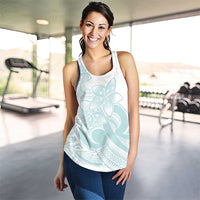 Polynesian Tribal Plumeria Lotu Tamaiti Women Racerback Tank Pastel Cyan LT9 - Polynesian Pride