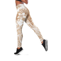 Polynesian Women's Day Leggings Plumeria Passion - Beige LT7 Beige - Polynesian Pride