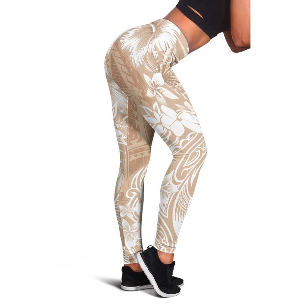 Polynesian Women's Day Leggings Plumeria Passion - Beige LT7 - Polynesian Pride