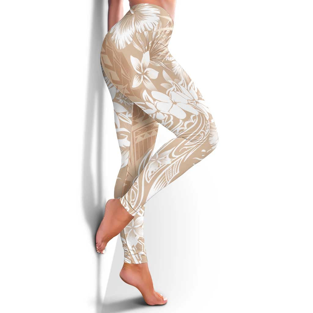 Polynesian Women's Day Leggings Plumeria Passion - Beige LT7 - Polynesian Pride