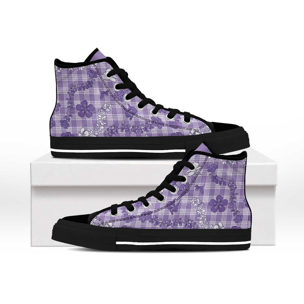 Poni Aloha Hawaii High Top Shoes Plumeria Lei With Palaka Motif - Polynesian Pride