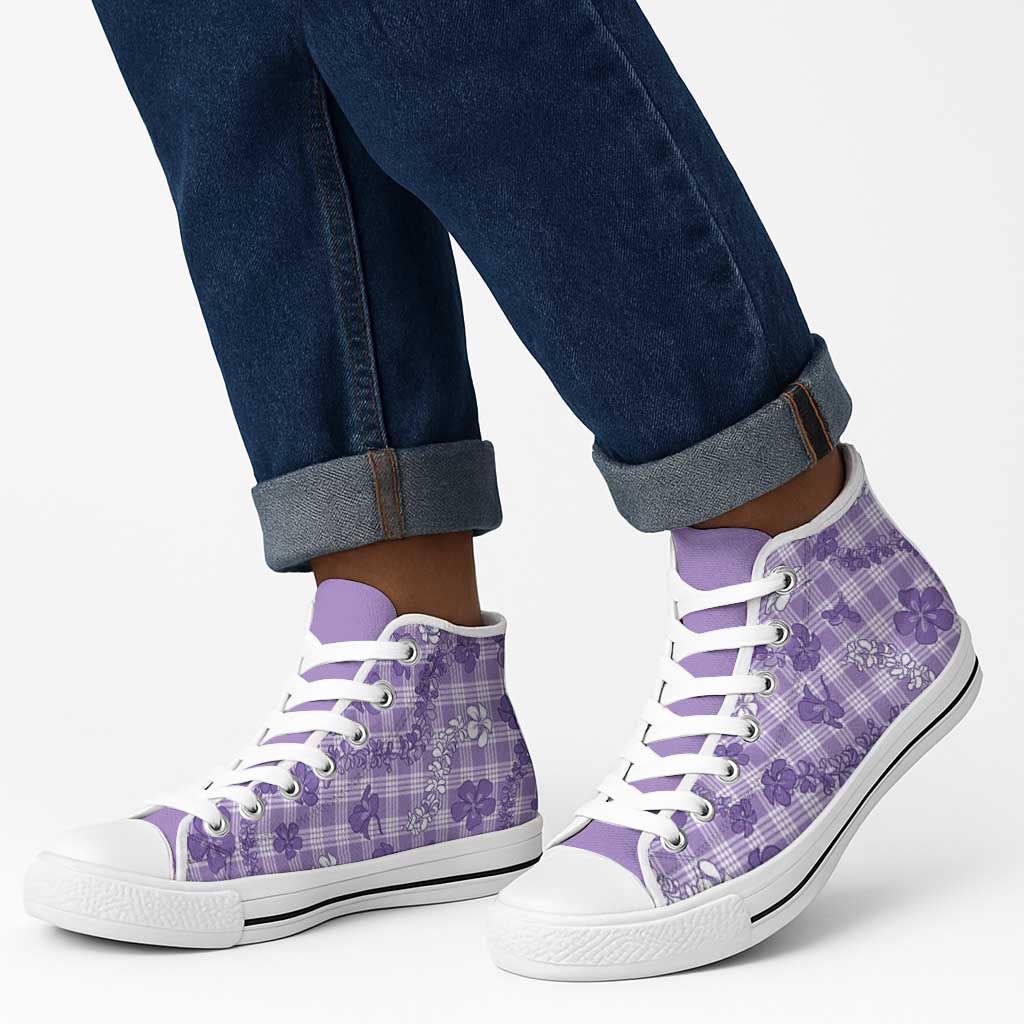 Poni Aloha Hawaii High Top Shoes Plumeria Lei With Palaka Motif - Polynesian Pride