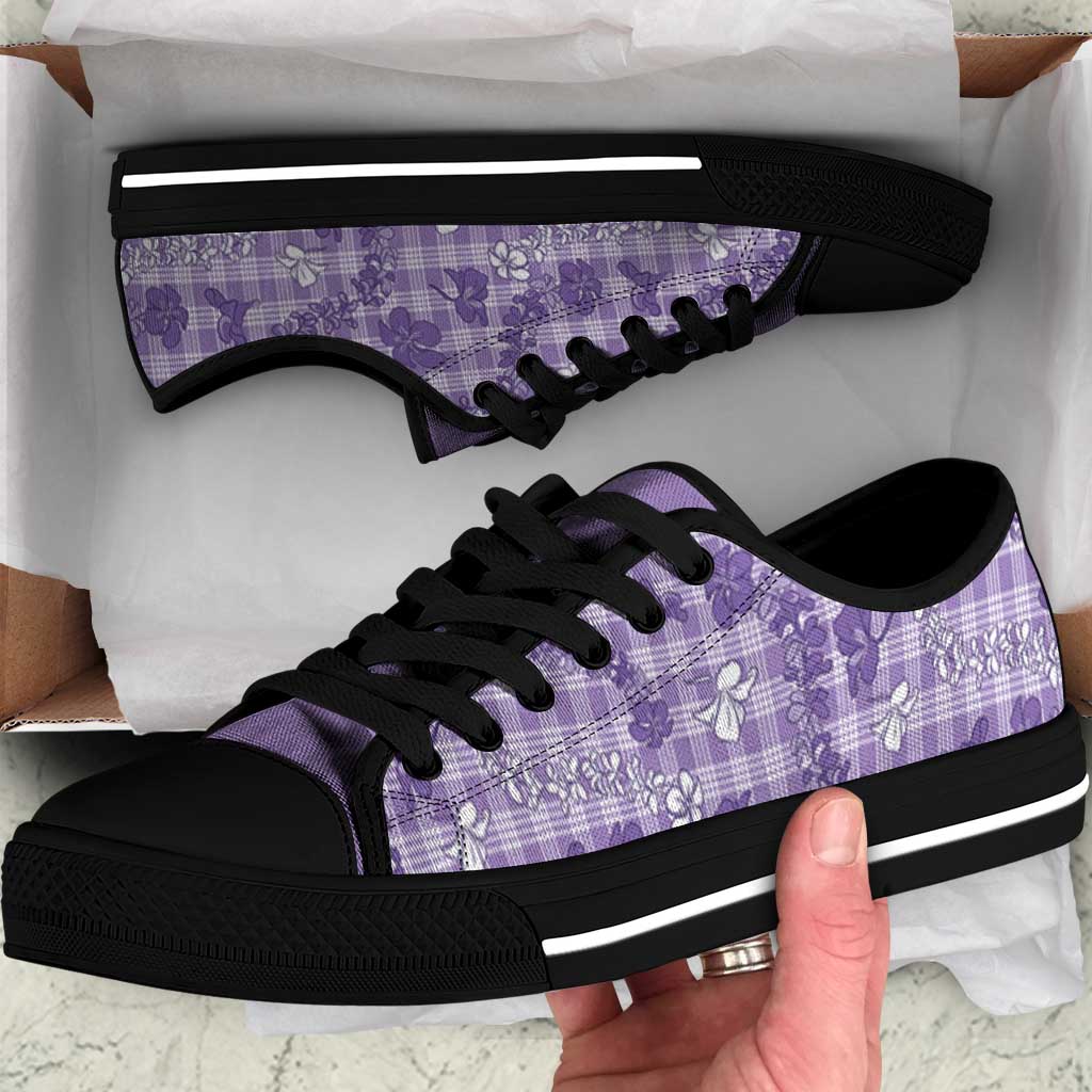 Poni Aloha Hawaii Low Top Shoes Plumeria Lei With Palaka Motif - Polynesian Pride