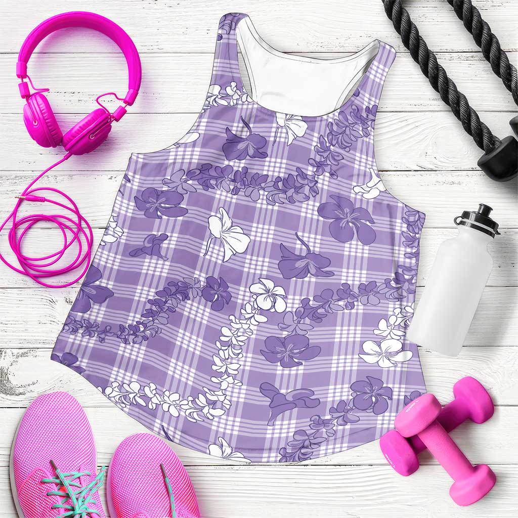 Poni Aloha Hawaii Women Racerback Tank Plumeria Lei With Palaka Motif LT14 Purple - Polynesian Pride