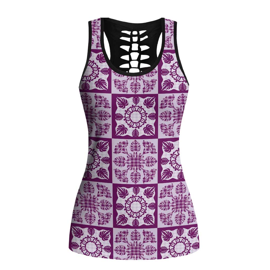 Poni Palaka Quilt Hawaii Hollow Tank Top Hawaiian Tropical Monstera Sea Turtle