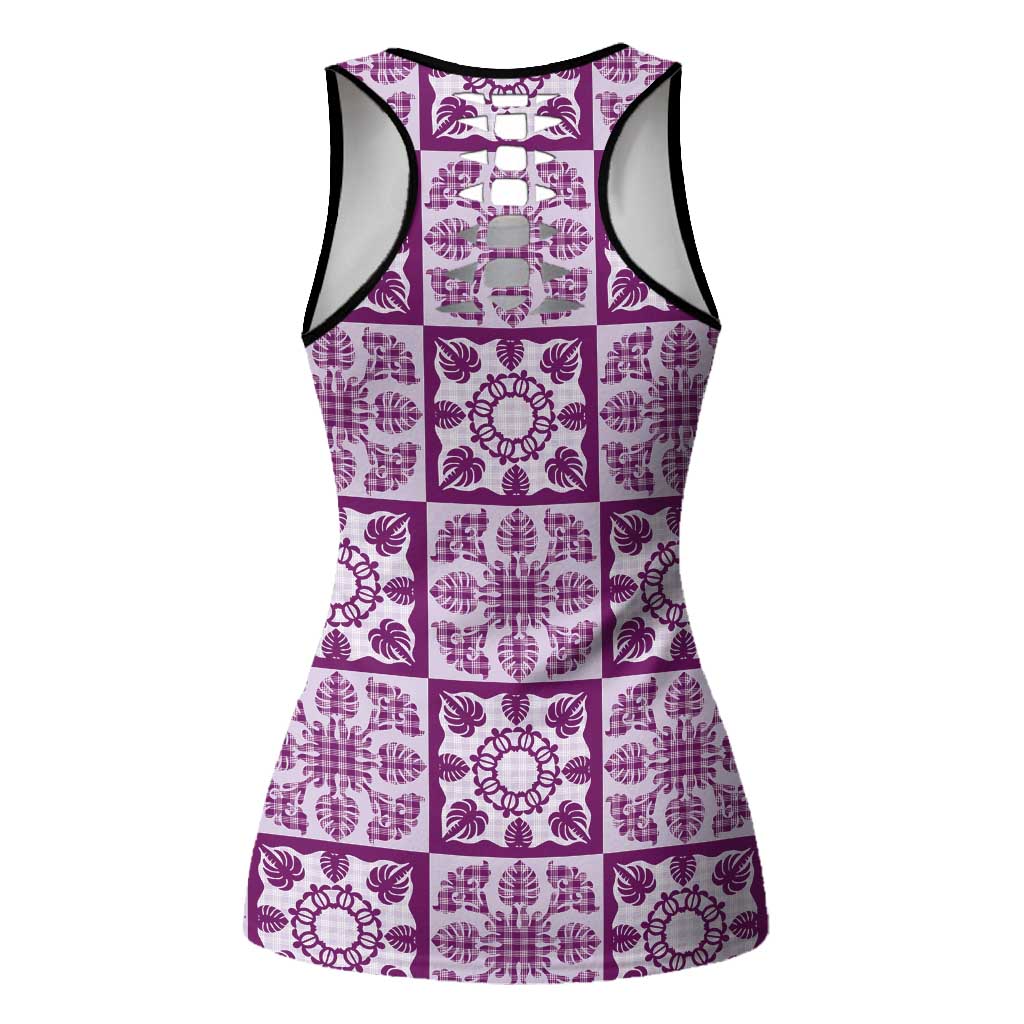 Poni Palaka Quilt Hawaii Hollow Tank Top Hawaiian Tropical Monstera Sea Turtle