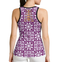 Poni Palaka Quilt Hawaii Hollow Tank Top Hawaiian Tropical Monstera Sea Turtle