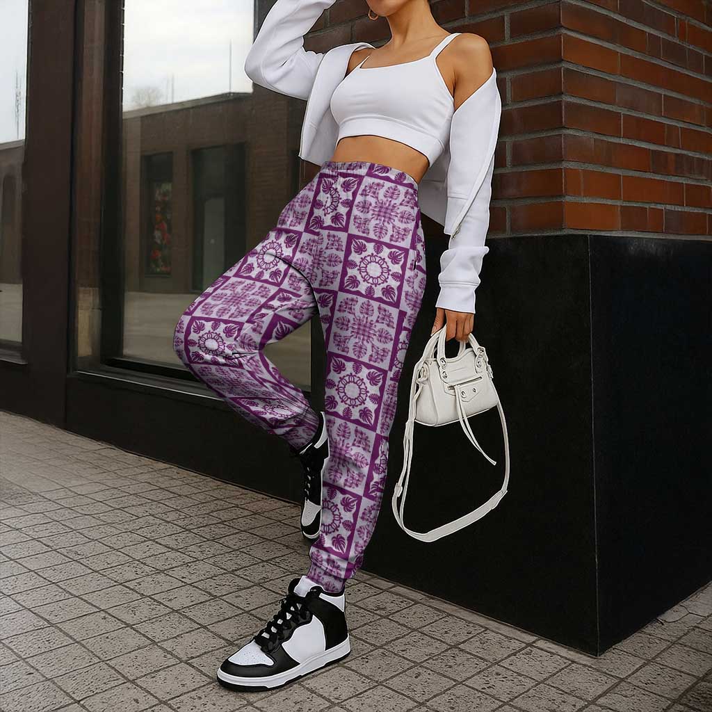 Poni Palaka Quilt Hawaii Jogger Pants Hawaiian Tropical Monstera Sea Turtle