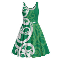 Pounamu Green Maori Midi Dress Koru Kowhaiwhai