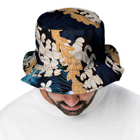 Puakenikeni Maile Lei Bucket Hat Frangipani Blue Tropical Leaves