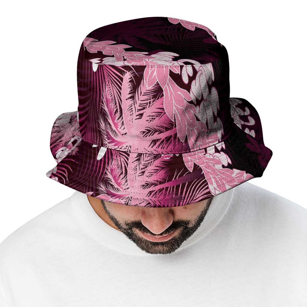 Puakenikeni Maile Lei Bucket Hat Frangipani Pink Tropical Leaves