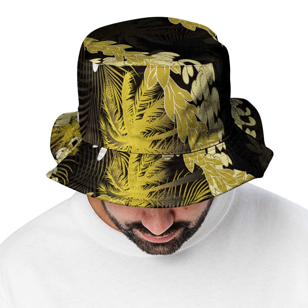 Puakenikeni Maile Lei Bucket Hat Frangipani Yellow Tropical Leaves