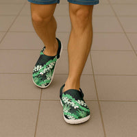 Puakenikeni Maile Lei Clogs Shoes Frangipani Green Tropical Leaves