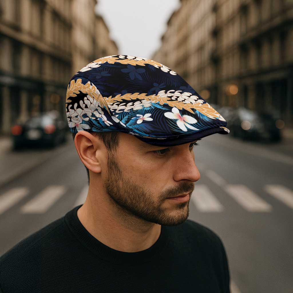 Puakenikeni Maile Lei Jeff Hat Frangipani Blue Tropical Leaves