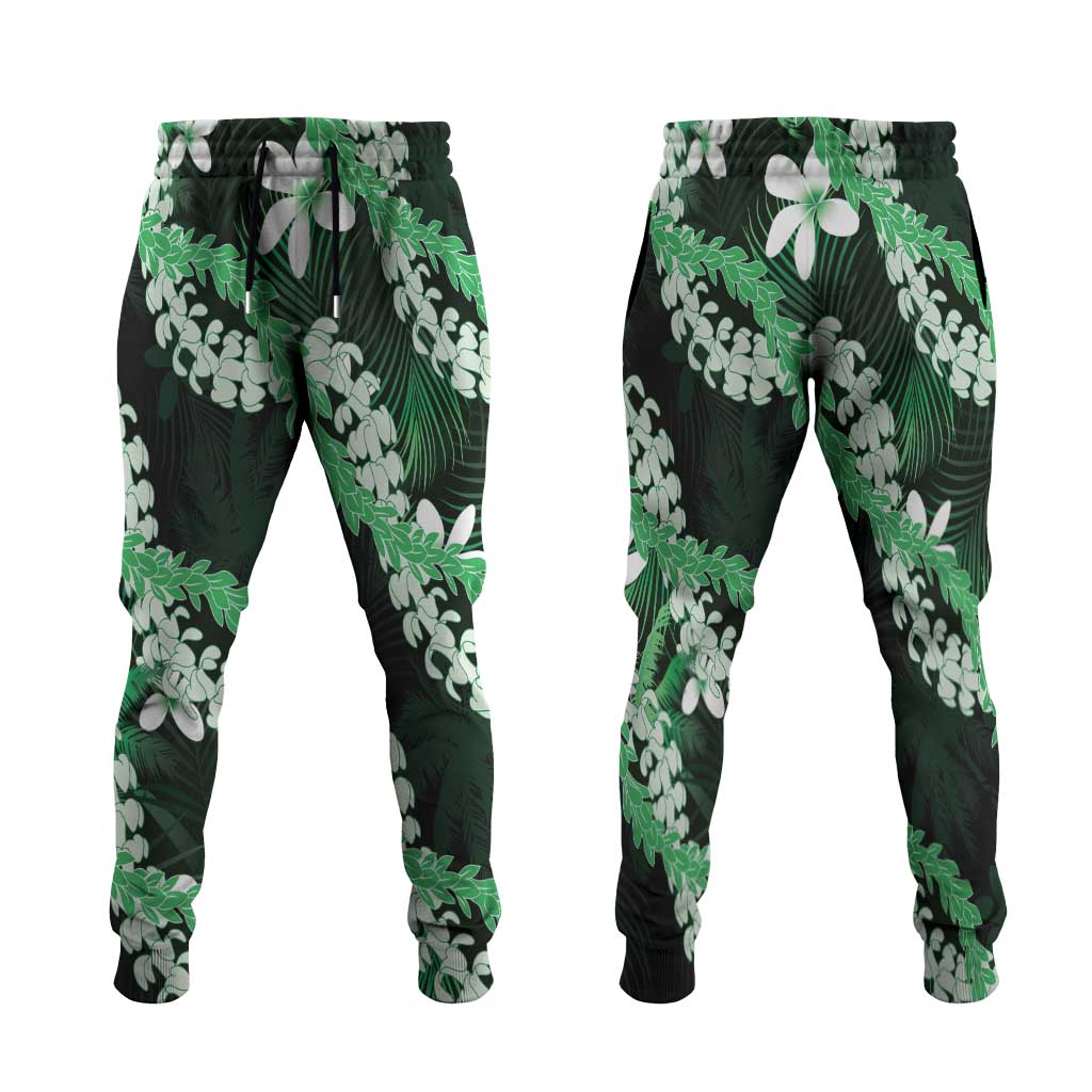 Puakenikeni Maile Lei Jogger Pants Frangipani Green Tropical Leaves