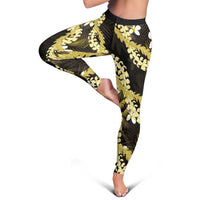 Puakenikeni Maile Lei Leggings Frangipani Yellow Tropical Leaves
