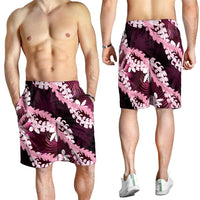 Puakenikeni Maile Lei Shorts for Men Frangipani Pink Tropical Leaves
