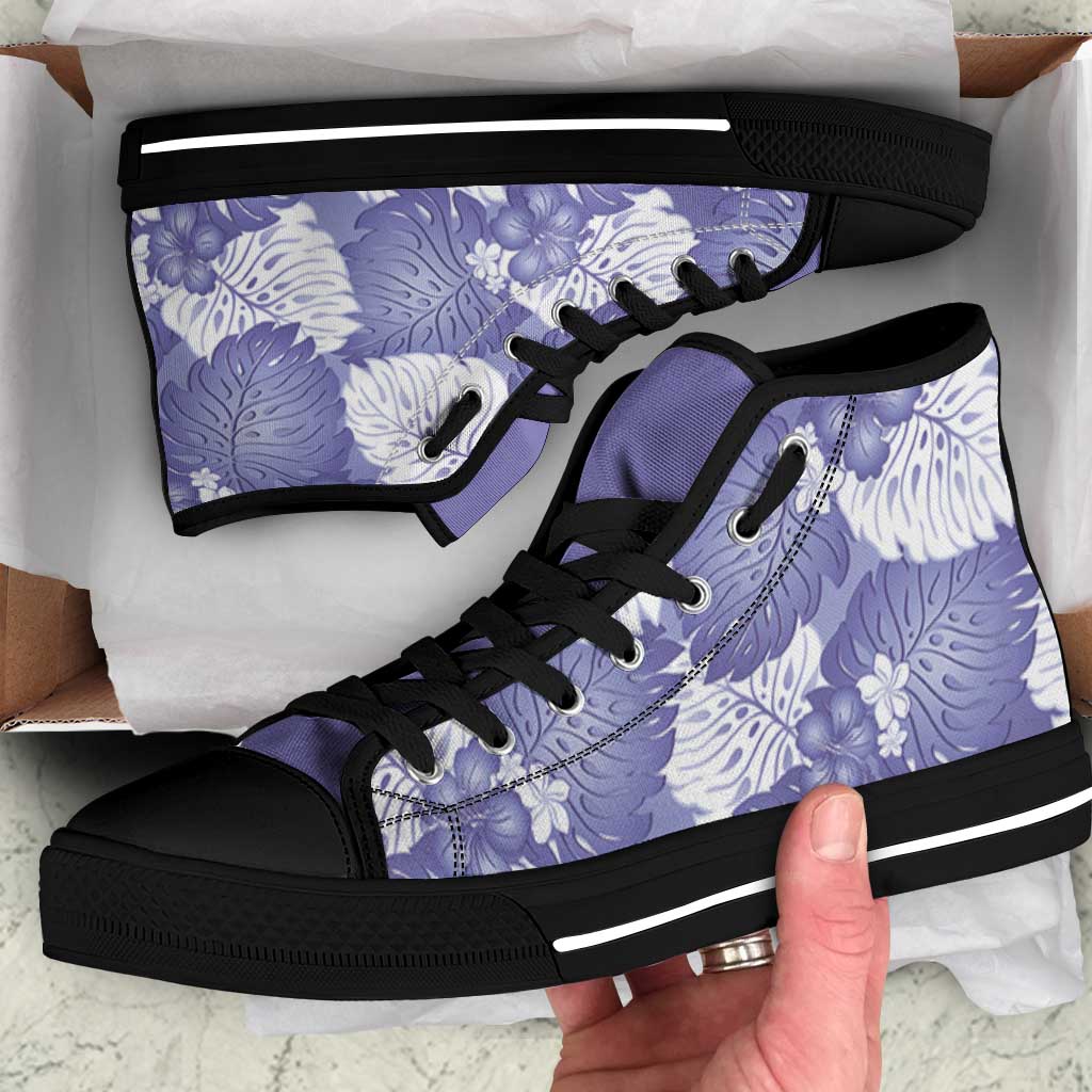Purple Aloha Hawaii High Top Shoes Monstera Hibiscus Plumeria Seamless Vibes LT14 Purple - Polynesian Pride