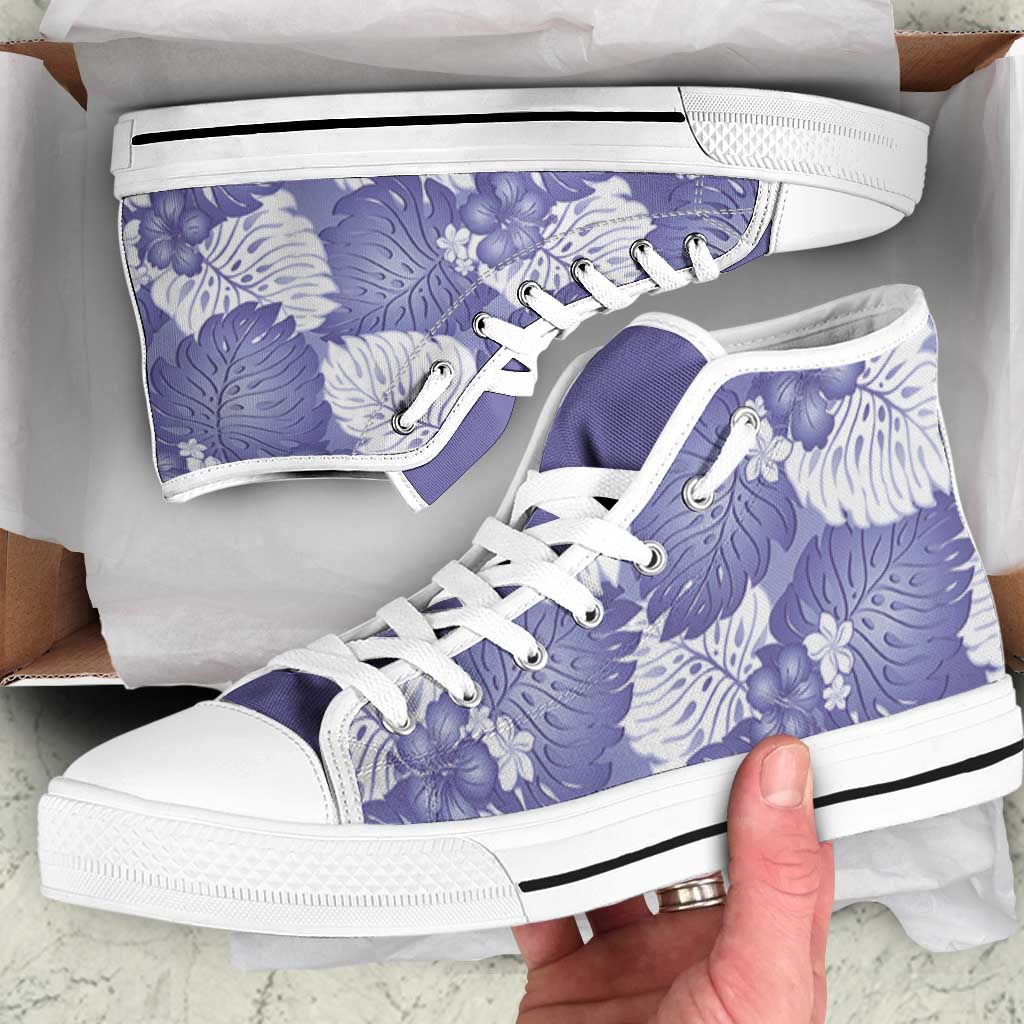 Purple Aloha Hawaii High Top Shoes Monstera Hibiscus Plumeria Seamless Vibes LT14 Purple - Polynesian Pride