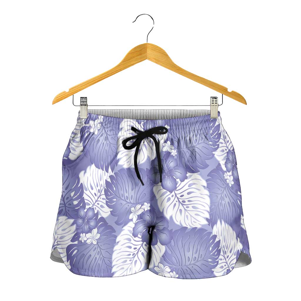 Purple Aloha Hawaii Shorts for Women Monstera Hibiscus Plumeria Seamless Vibes LT14 - Polynesian Pride