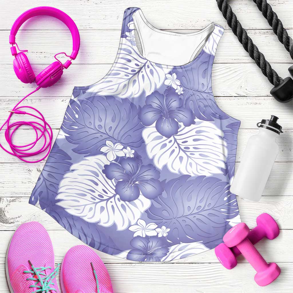 Purple Aloha Hawaii Women Racerback Tank Monstera Hibiscus Plumeria Seamless Vibes LT14 Purple - Polynesian Pride